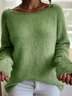 Unifarben Rundhals Weit Pullover