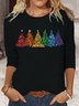 Damen Regenbogen Weihnachten Bäume Klassisch Langarm Oberteile