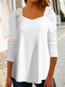 Weit Langarm Unifarben Tunika T-Shirt