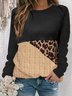 Weit Farbblock Leopard Print Lässig Jacquard Sweatshirt