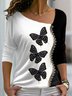 Asymmetrisch Weit Lässig Schmetterling T-Shirt