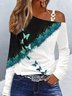 Schmetterling Print Schnalle Jersey Kalte Schulter Lässig Oberteile