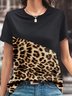 Leopard Rundhals Jersey Lässig T-Shirt