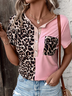 Lässig Leopard Rundhals T-Shirt