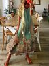 Geblümt Halbarm Quaste V-Ausschnitt Freizeitkleid