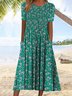 Grün Geblümt Rundhals Lässig Weit Kleid