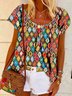 Geometrisch Kurzarm Rundhals Urlaub Bluse