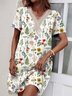 Lässig Geblümt Weit V-Ausschnitt Kleid