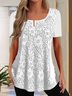 Lässig Unifarben Patchwork Spitze Gekerbt Kragen Tunika Bluse