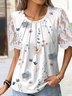 Blumenmuster Lässig Patchwork Spitze Jersey Bluse