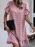 Lässig V-Ausschnitt Weit Unifarben Kleid