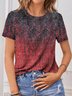 Lässig zufällig Print Weit Rundhals T-Shirt