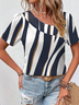 Asymmetrischer Hals Gestreift Lässig Bluse