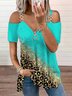 Leopard Metall Reißverschluss Schulterfrei Lässig Bluse
