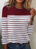 Rundhals Gestreift Lässig T-Shirt Basic Langarmshirt