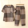 Schnalle Kariert Lässig Bluse mit Hose Zweiteiliges Set