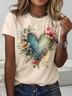 Lässig Geblümt Rundhals T-Shirt