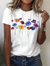Geblümt Baumwolle Rundhals Lässig T-Shirt