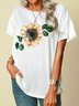 Geblümt Kurzarm Normal Rundhals Shirts & Blusen&Shirts