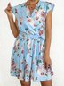Geblümt Kurzarm A-Linien Print Polyester V-Ausschnitt Urlaub Urlaub Sommer Blau Kleid